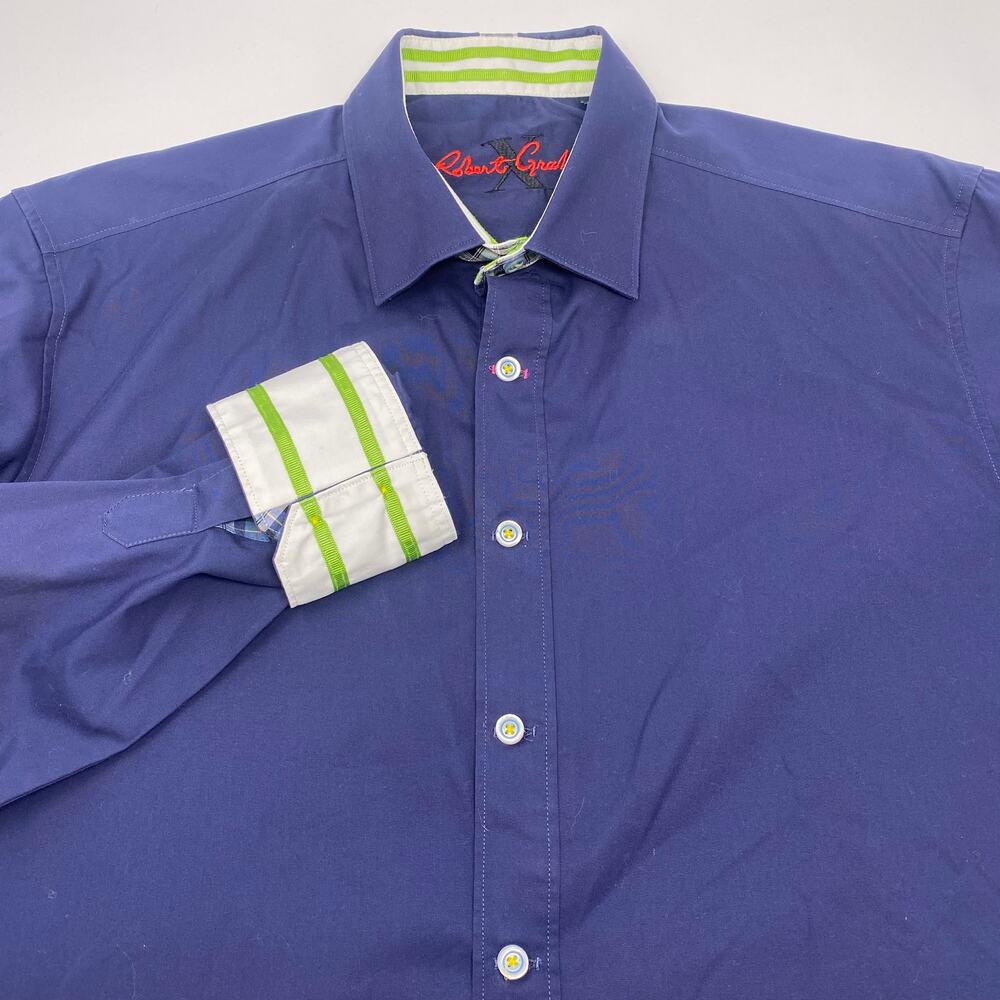 Robert Graham X Mens Large Navy Blue Long Sleeve Flip Cuff Button Up Shirt
